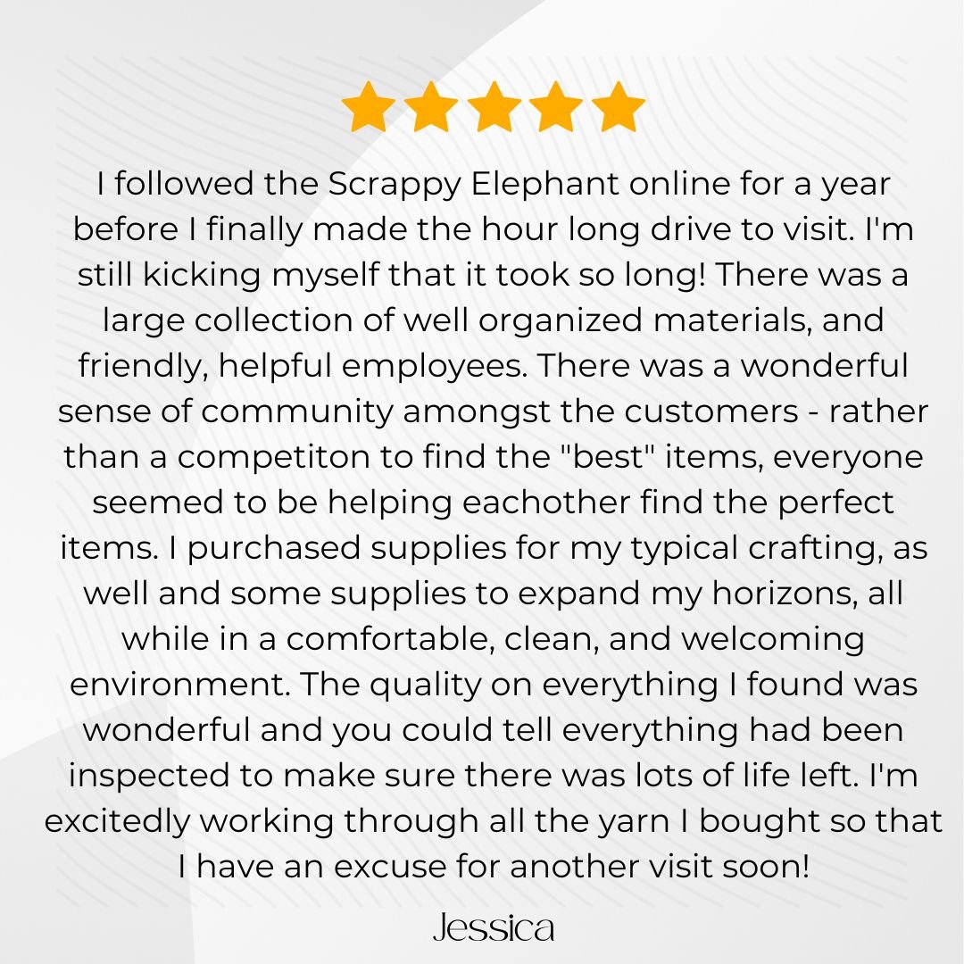 I followed the Scrappy Elephant online for a year before I finally made the hour long drive to visit. I'm still kicking myself that it took so long! There was a large collection of well organized materials, and frien.jpg