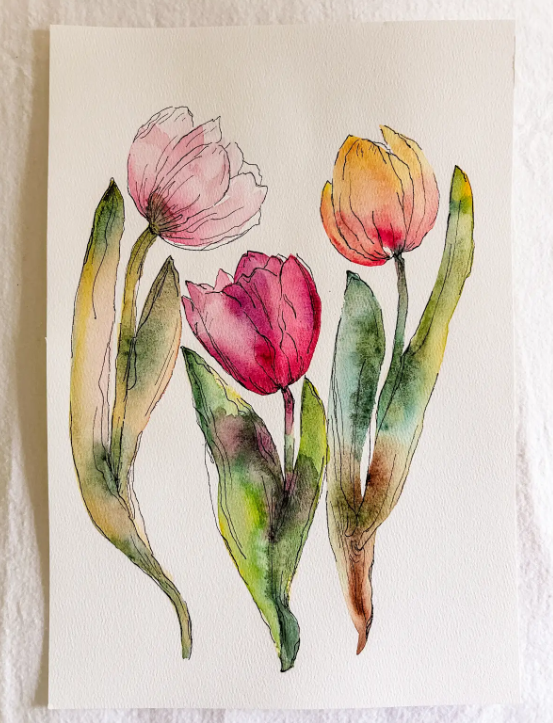 Expressive Watercolor and Ink Florals: Tulips