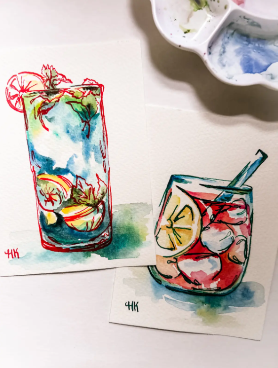 Summer Drinks in Watercolor and Ink