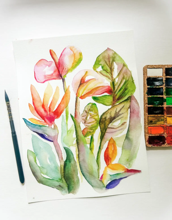 Tropical Florals and Foliage in Watercolor 