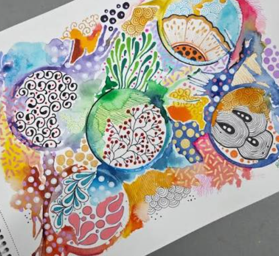 Experimental Watercolor and Zentangle