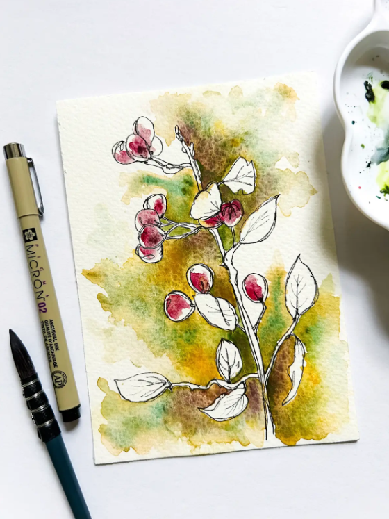 Autumn Botanicals in Watercolor and Ink