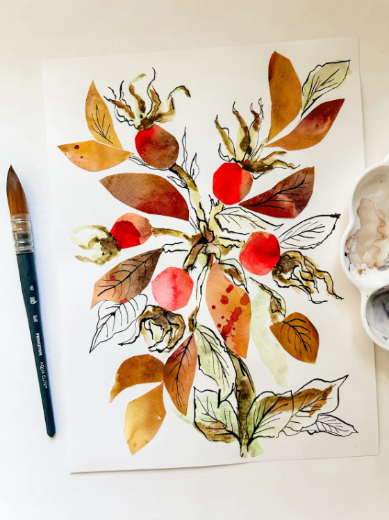 Watercolor Textures and Mixed Media Collage: Autumn Botanicals
