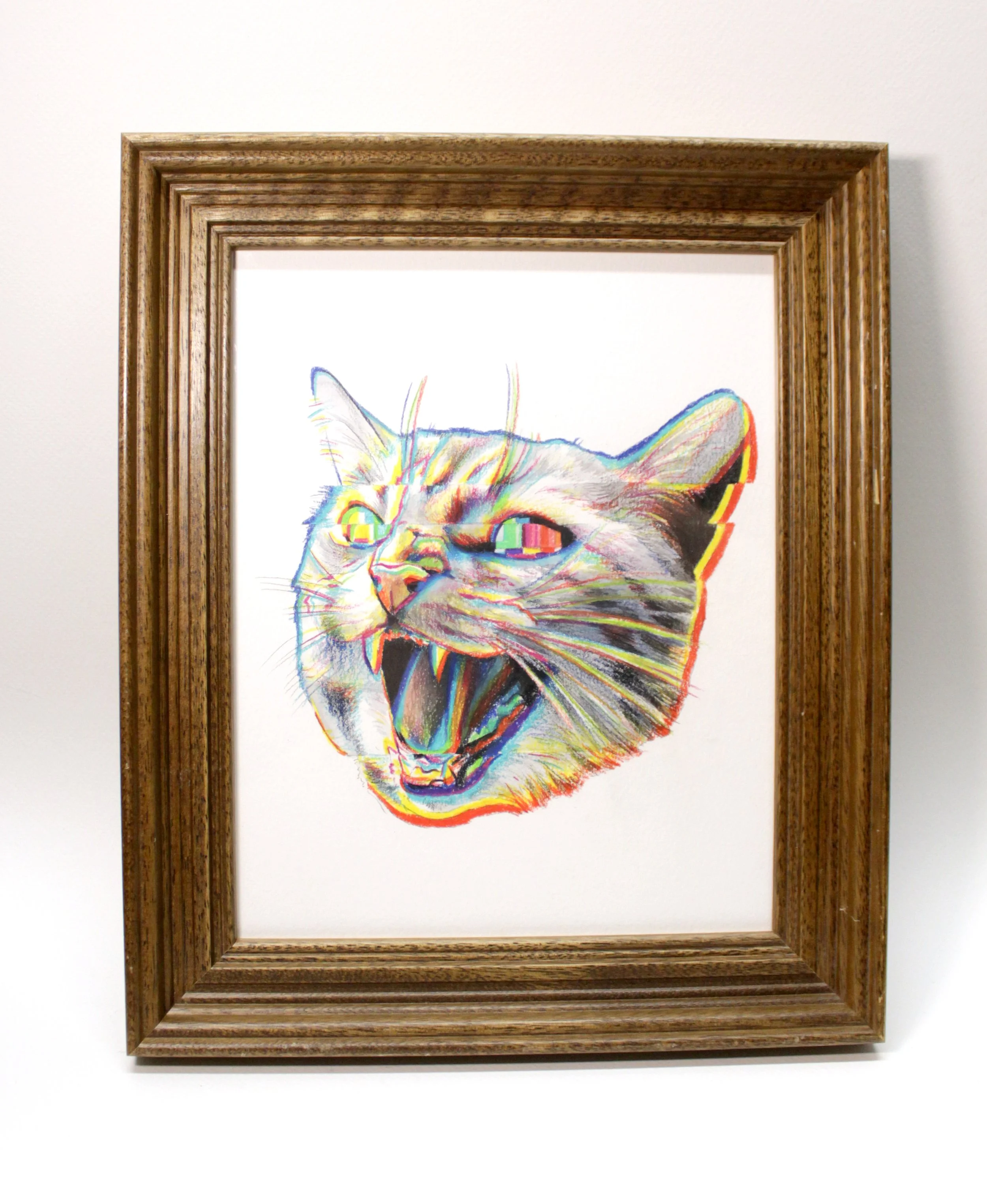 Glitchy cat original illustration on paper. 8x10 inches