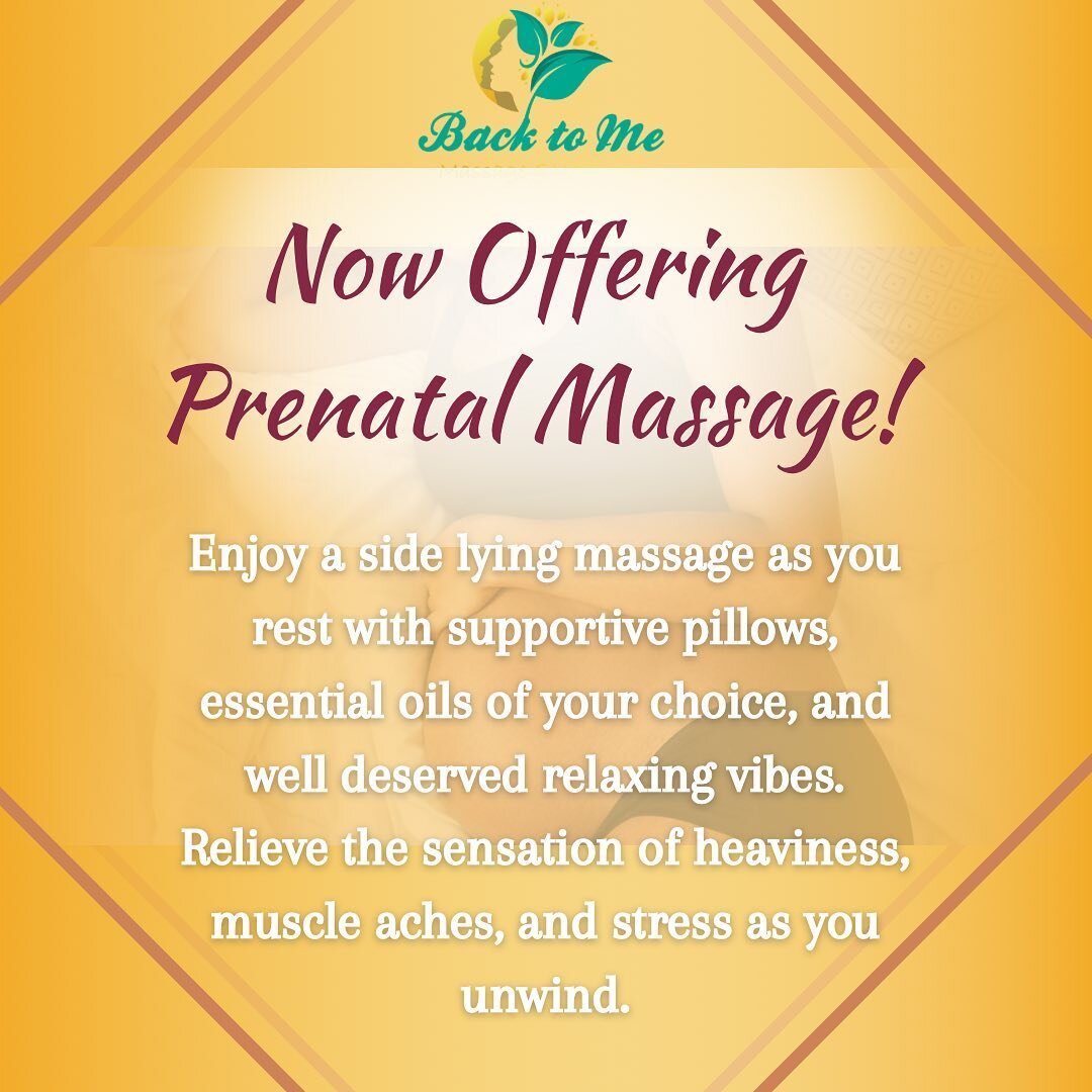 Back to Me is happy to now offer prenatal massage! ✨🤰🏾💆🏾&zwj;♀️ Give yourself time to rest and relieve those aches and pains that come with pregnancy. 😌

✨Click the link to book online! ✨

#prenatalmassage #backtome #selfcare #sidelyingmassage #