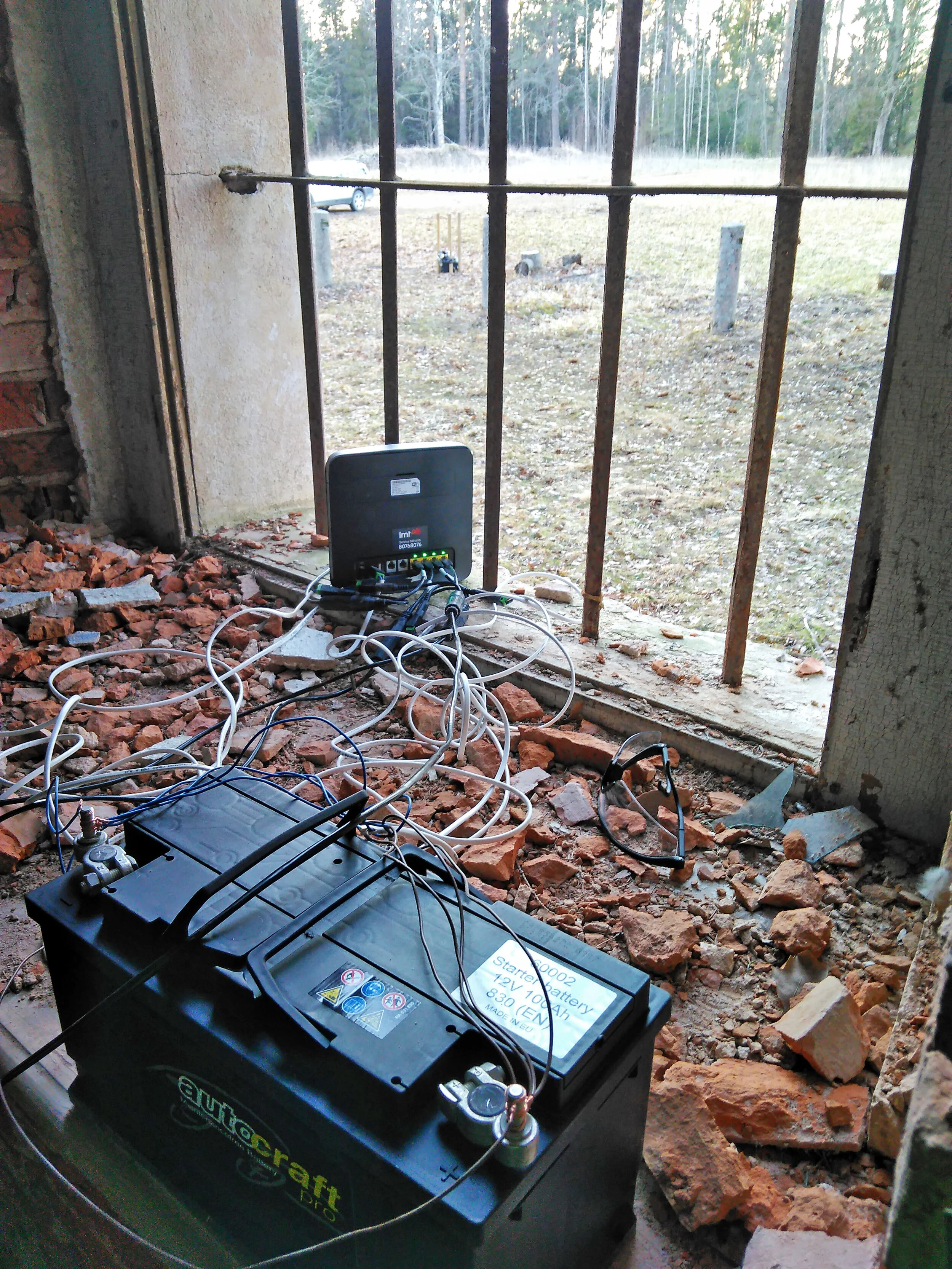  Cameras and router were powered by the car battery. IT was recharged every night. 