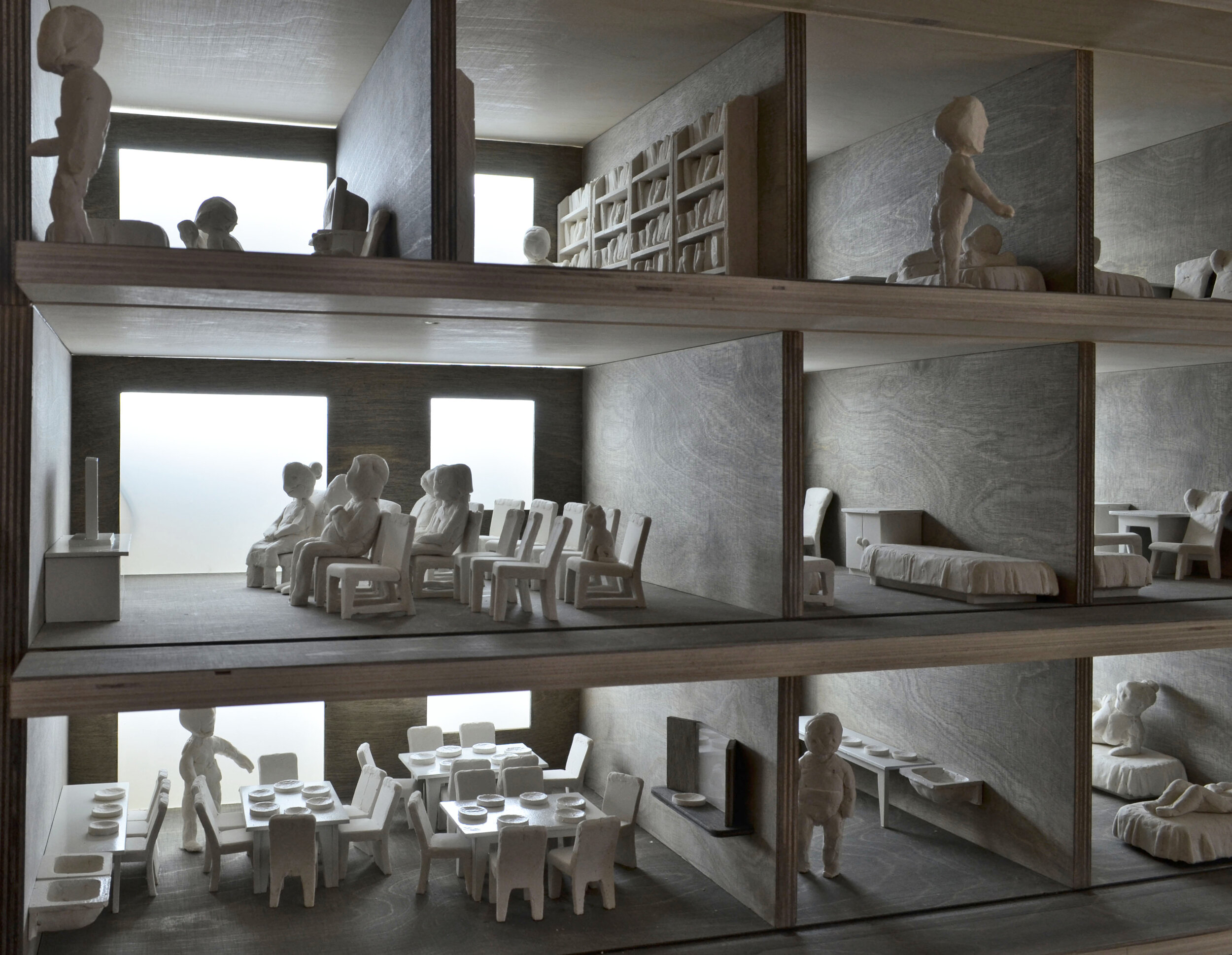 FIGURINES IN THE NURSING HOME. FURNITURE REFLECTS REAL LIFE SITUATION.