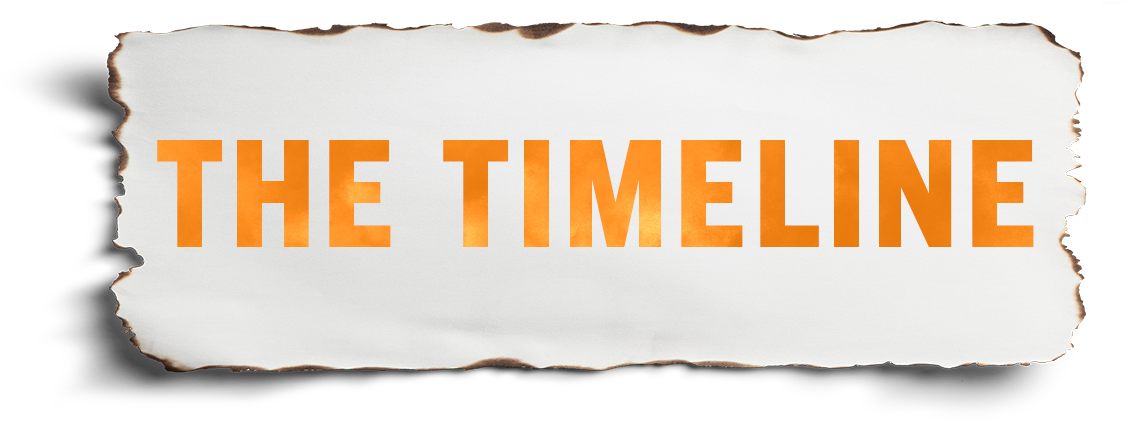 the timeline text in burnt paper to signify a timeline of the event