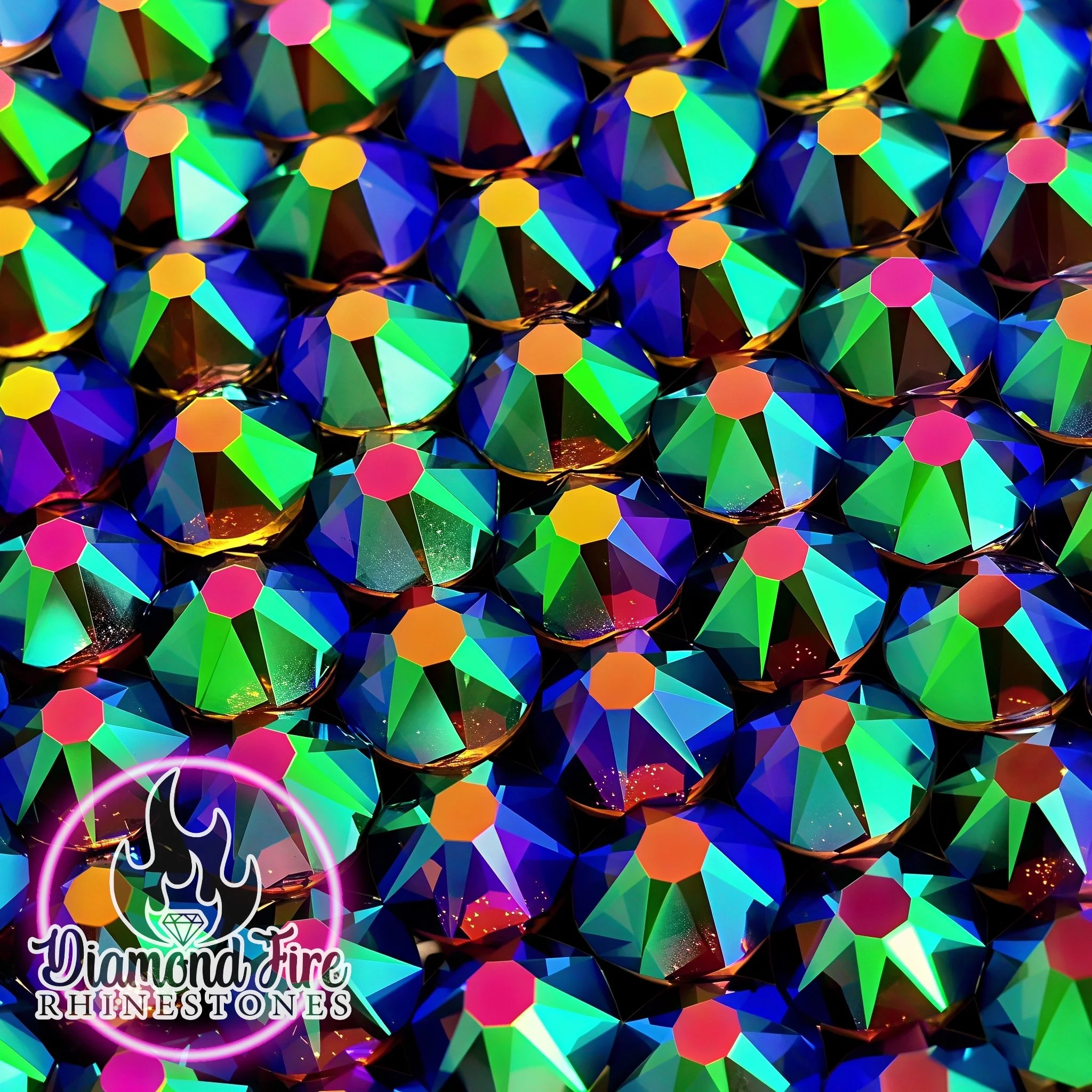 Brilliant 8x8 Cut Metallic Peacock Flatback Glass Rhinestones