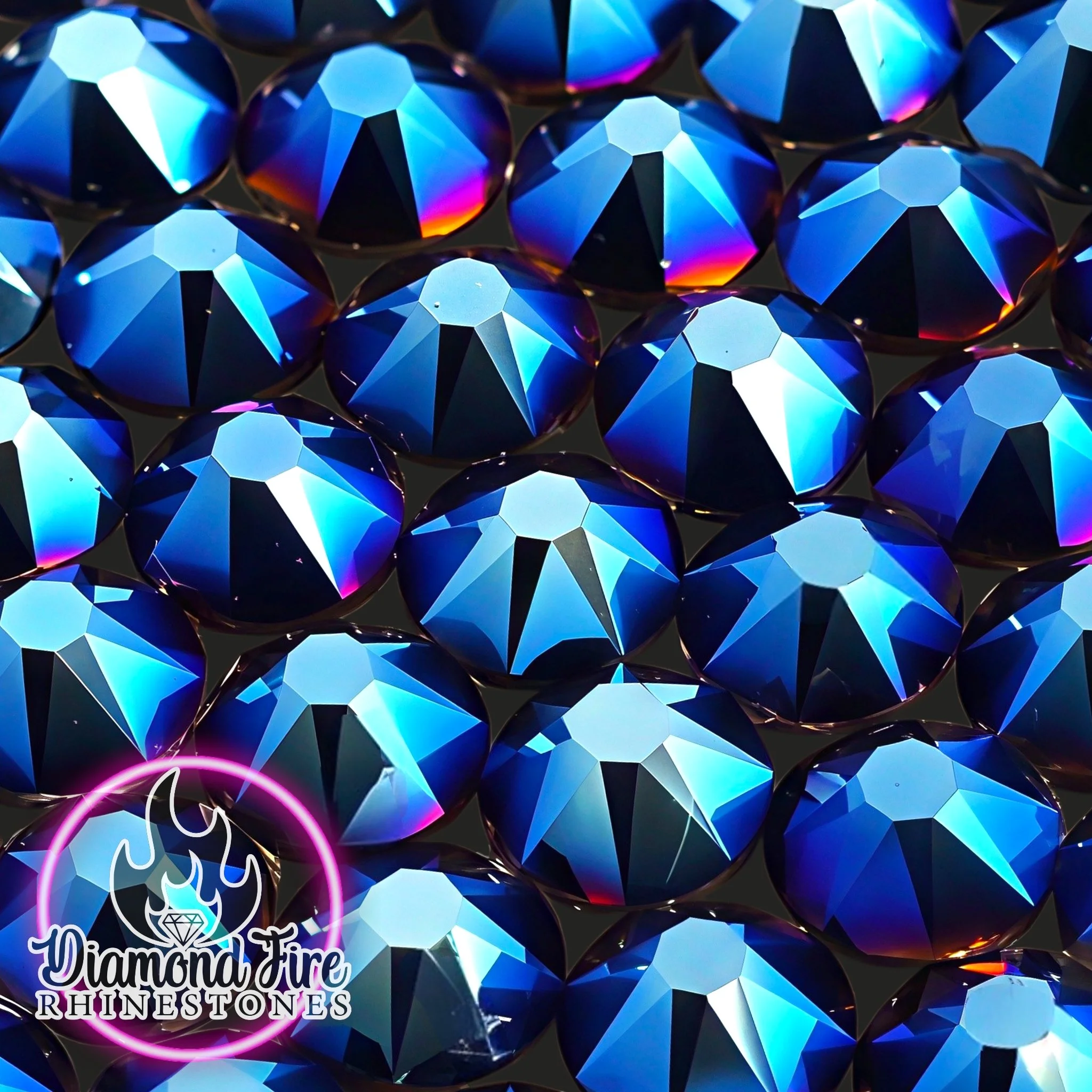 Brilliant 8x8 Cut Metallic Blue Flatback Glass Rhinestones