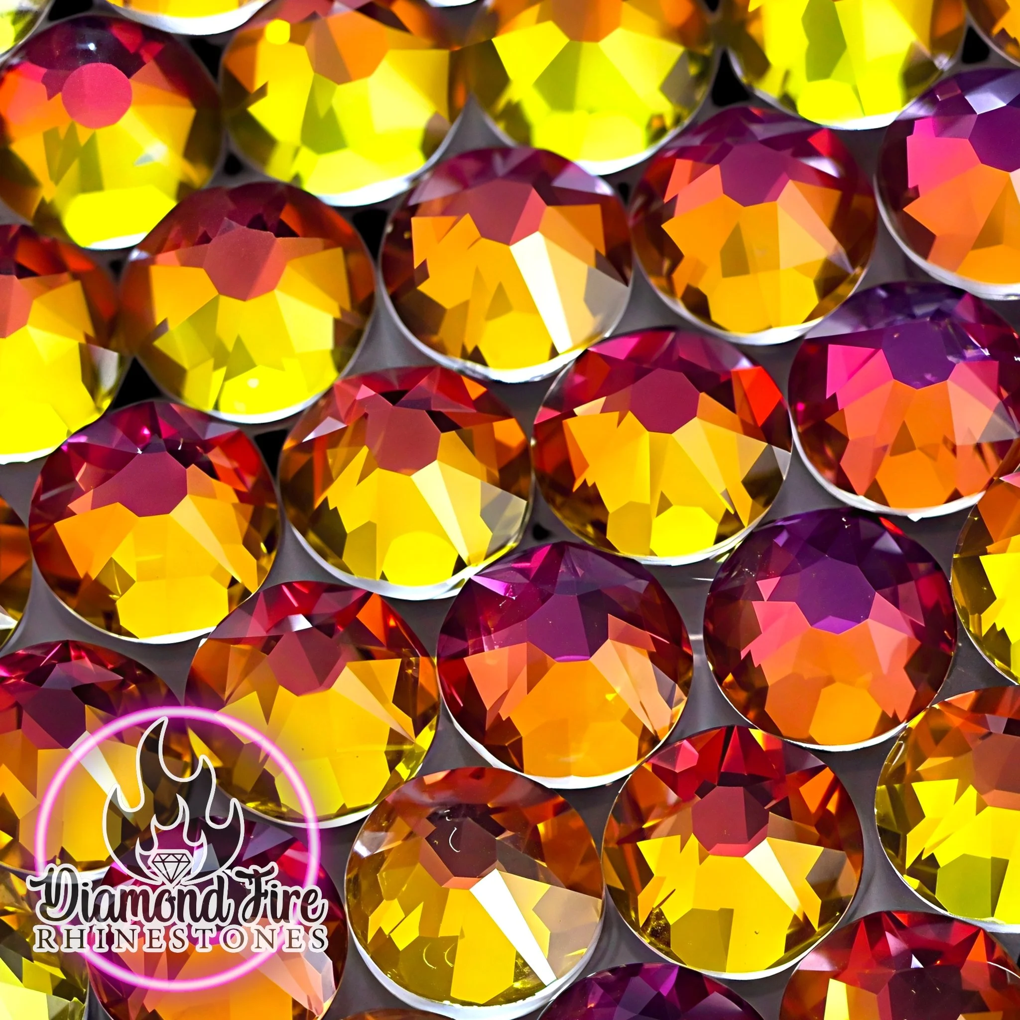 Brilliant 8x8 Cut Red Flame Flatback Glass Rhinestones