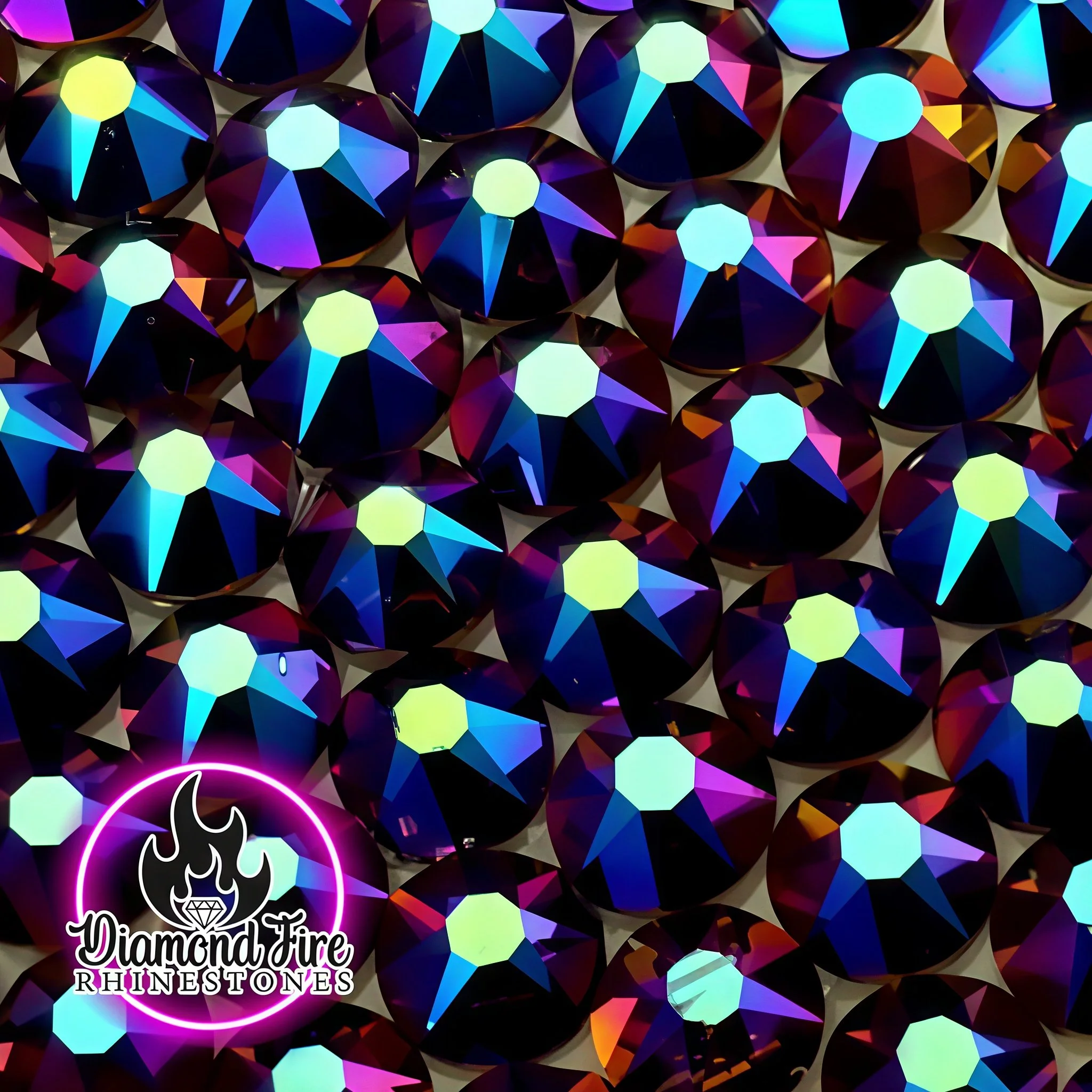 Brilliant 8x8 Cut Metallic Black Magic Flatback Glass Rhinestones