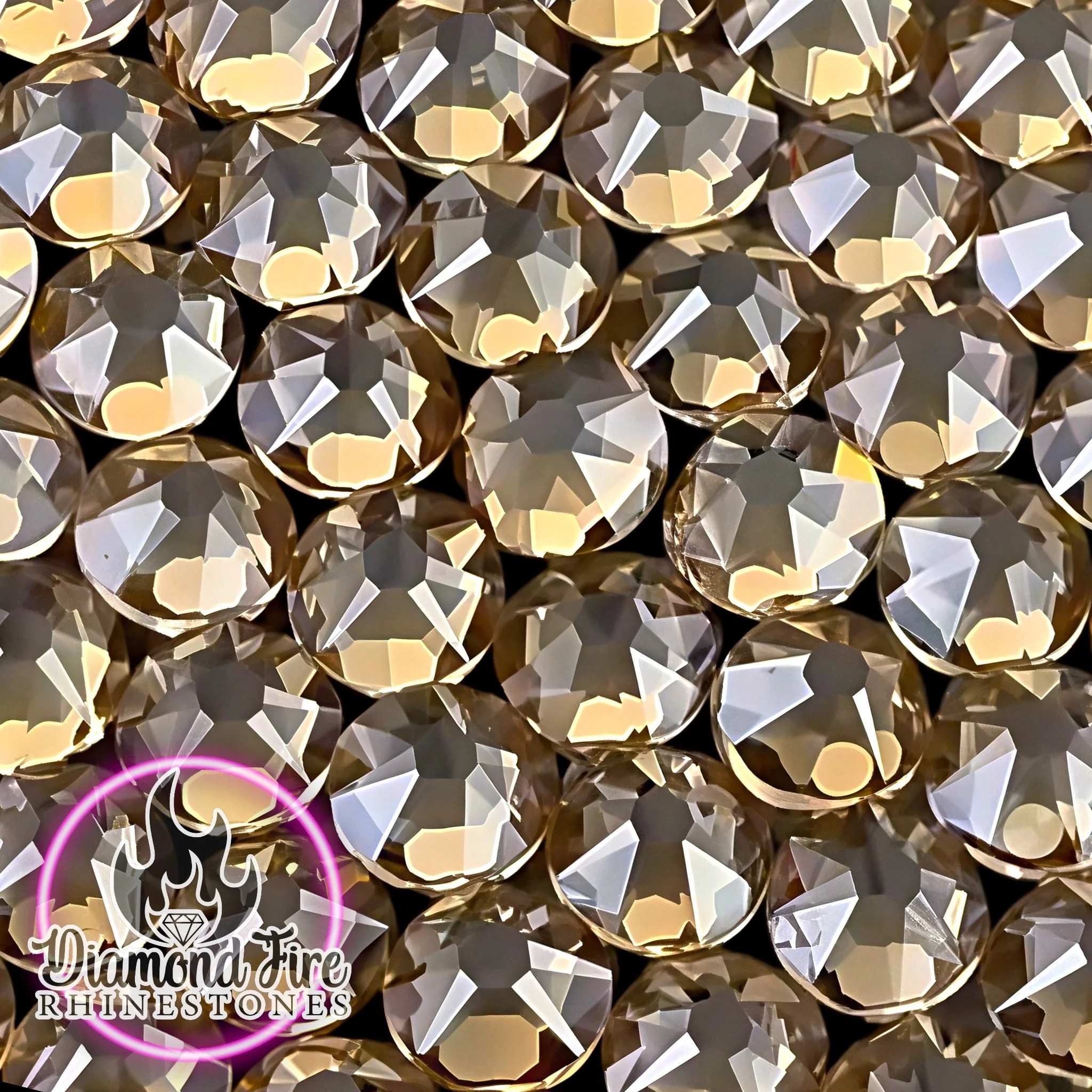 Brilliant 8x8 Cut Golden Shadow Flatback Glass Rhinestones