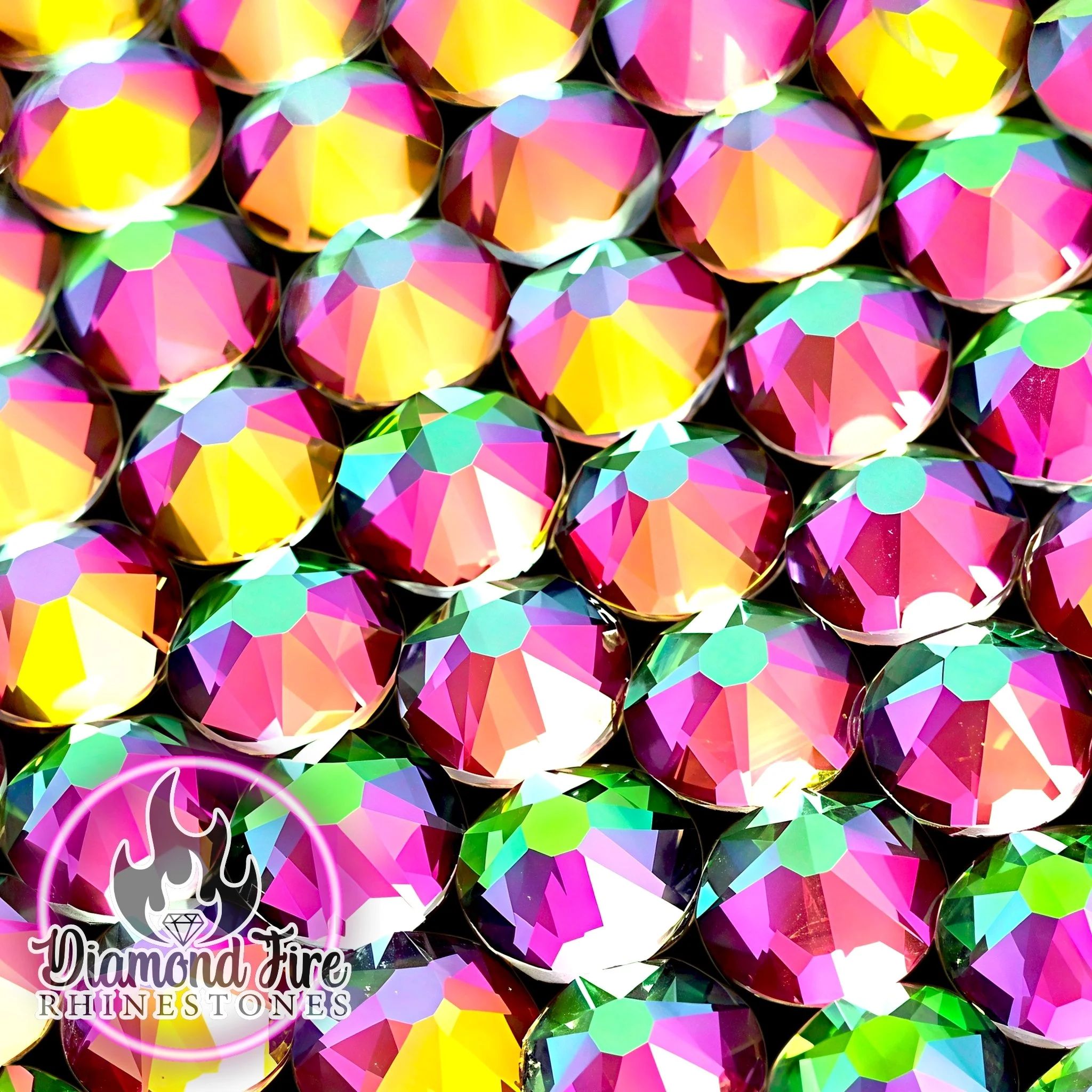 Brilliant 8x8 Cut Green Flame Flatback Glass Rhinestones