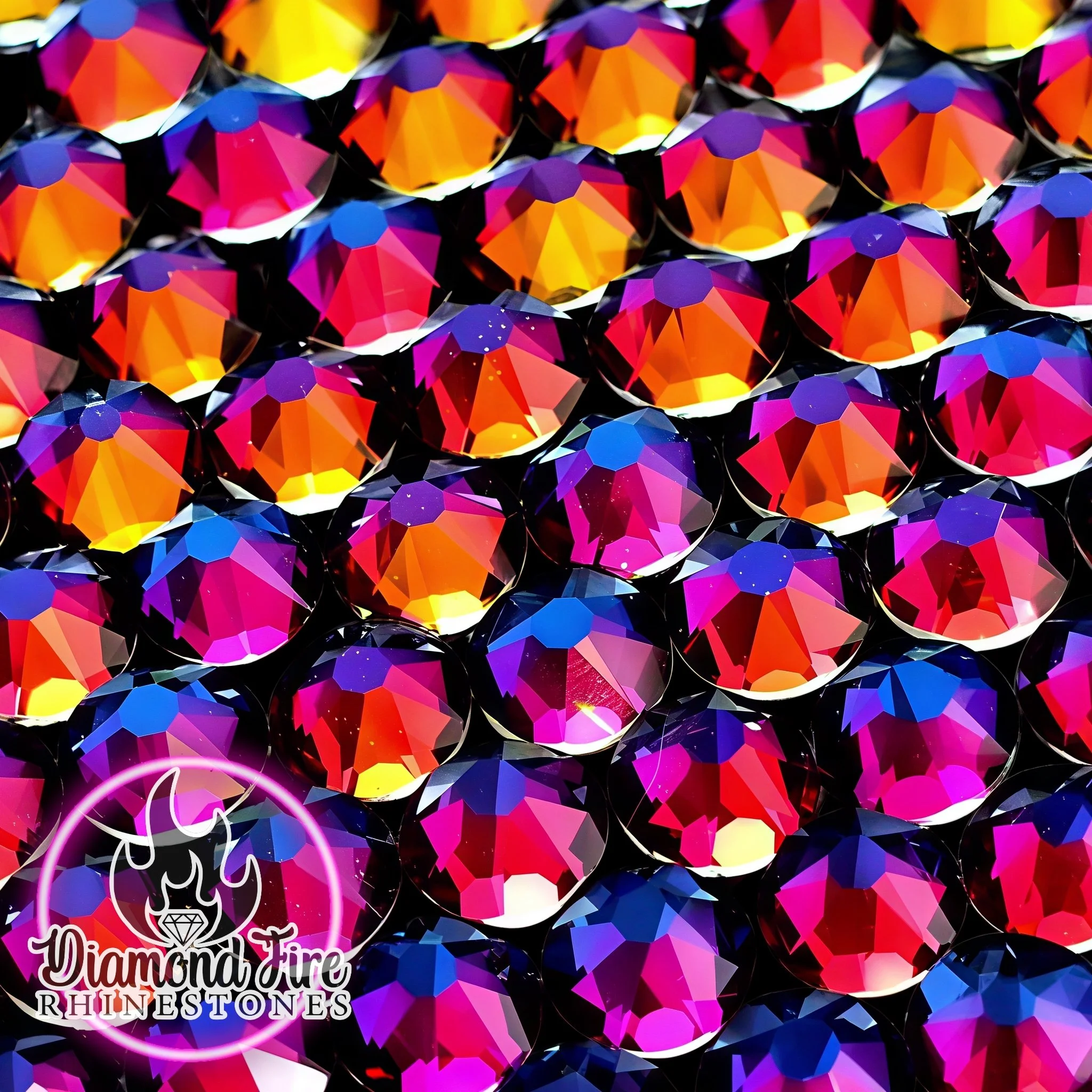 Brilliant 8x8 Cut Blue Flame Flatback Glass Rhinestones