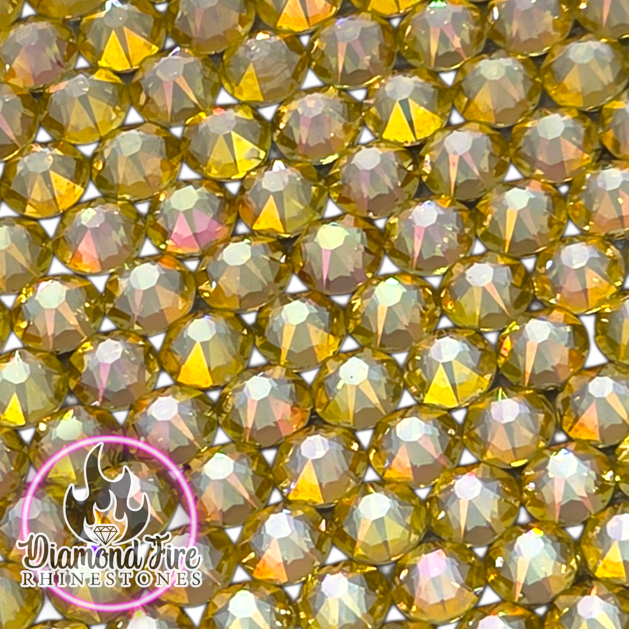 Brilliant 8x8 Cut Golden Water Lily Flatback Glass Rhinestones