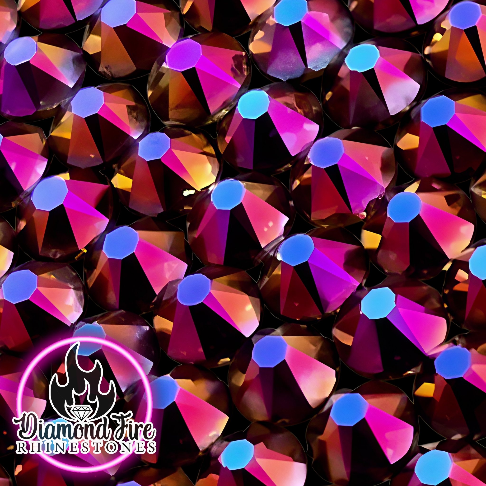 Brilliant 8x8 Cut Metallic Fuchsia Flatback Glass Rhinestones