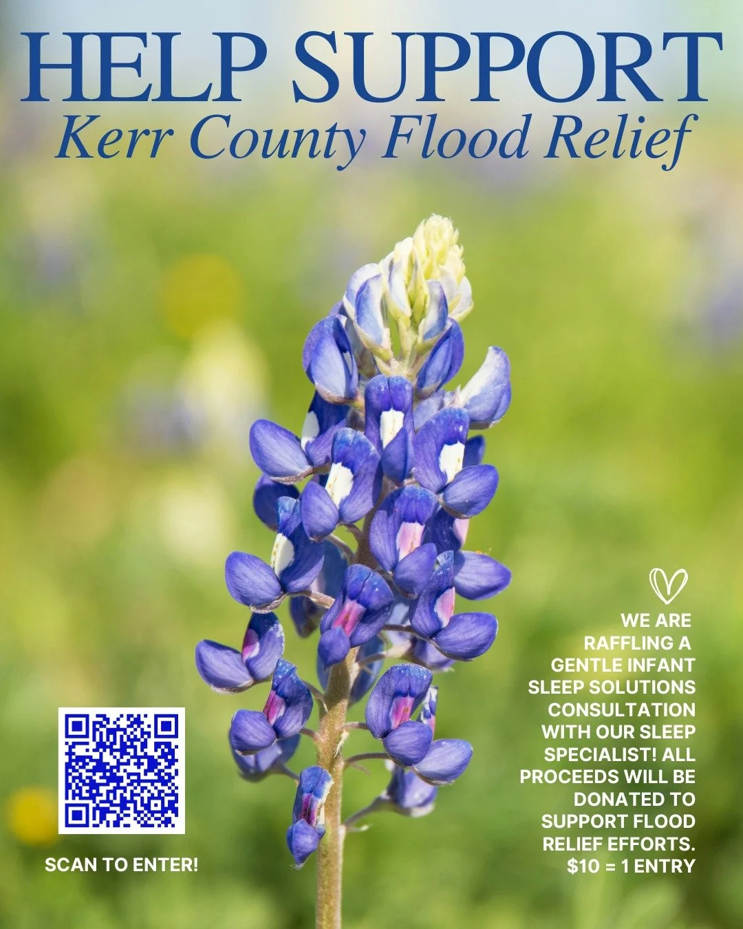 Our hearts have been so heavy following the devastating floods in the Texas Hill Country earlier this month. We want to help where we can!

We are raffling a Gentle Infant Sleep Solutions consultation with our Sleep Specialist! All proceeds will be d
