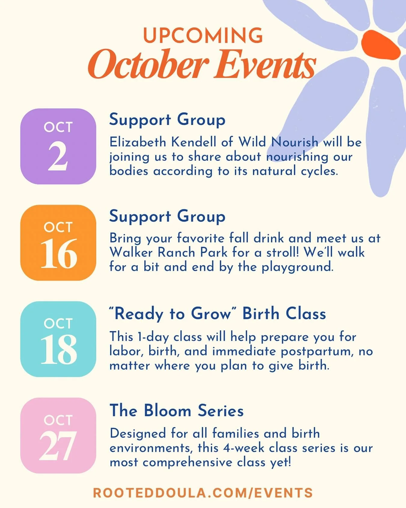🎃 It&rsquo;s October! 🎃
Here&rsquo;s what we have going on this month!
👉 rooteddoula.com/events
