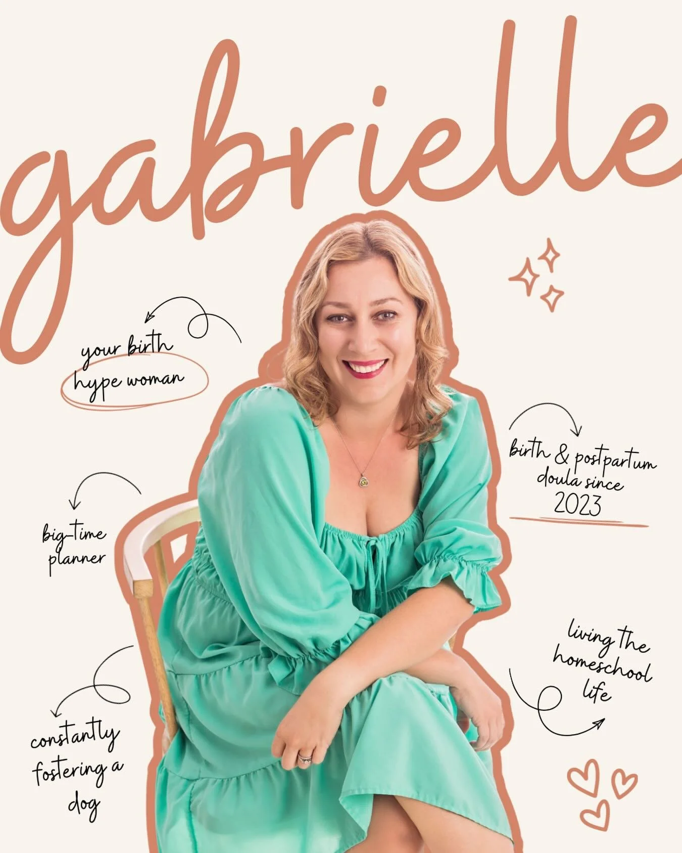 🎤 Allow us to reintroduce ourselves 🎶
✨ Meet Gabrielle! She&rsquo;s a certified birth &amp; postpartum doula who is passionate about parents feeling supported and prepared for birth and postpartum! You might see her supporting births in home, birth