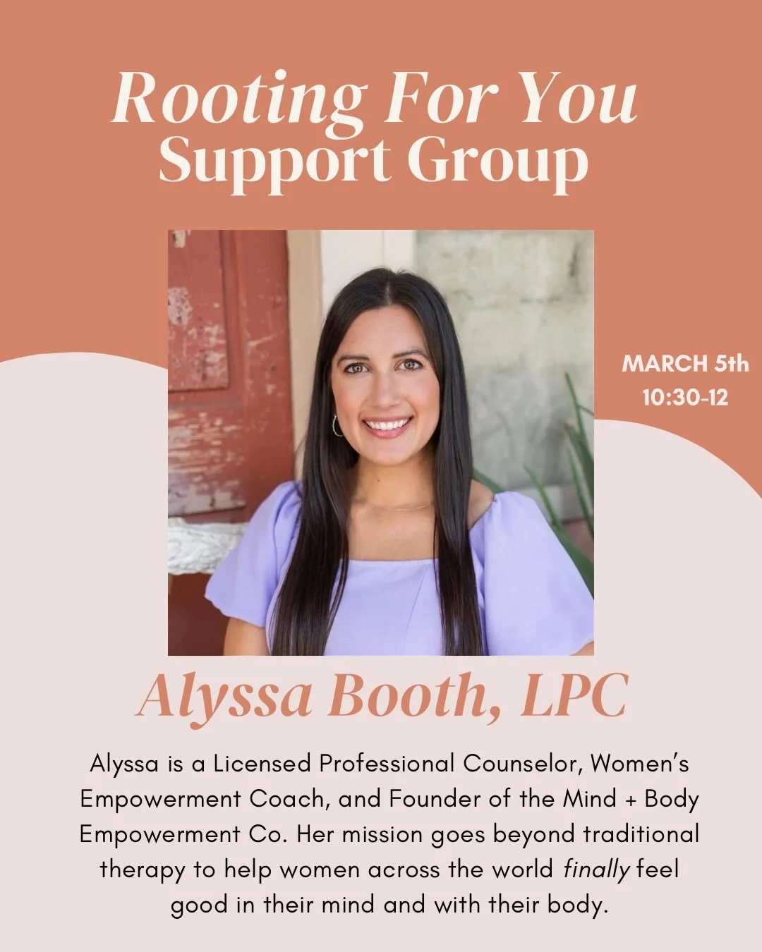 Come hang out with us this Thursday, March 5th for support group! We&rsquo;re welcoming back @heyalyssabooth because she always leaves us with so many amazing nuggets for understanding and honoring ourselves in the midst of all life is throwing at us