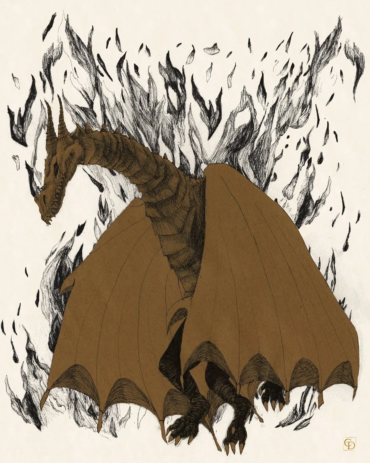 Dragon burning in Sepia