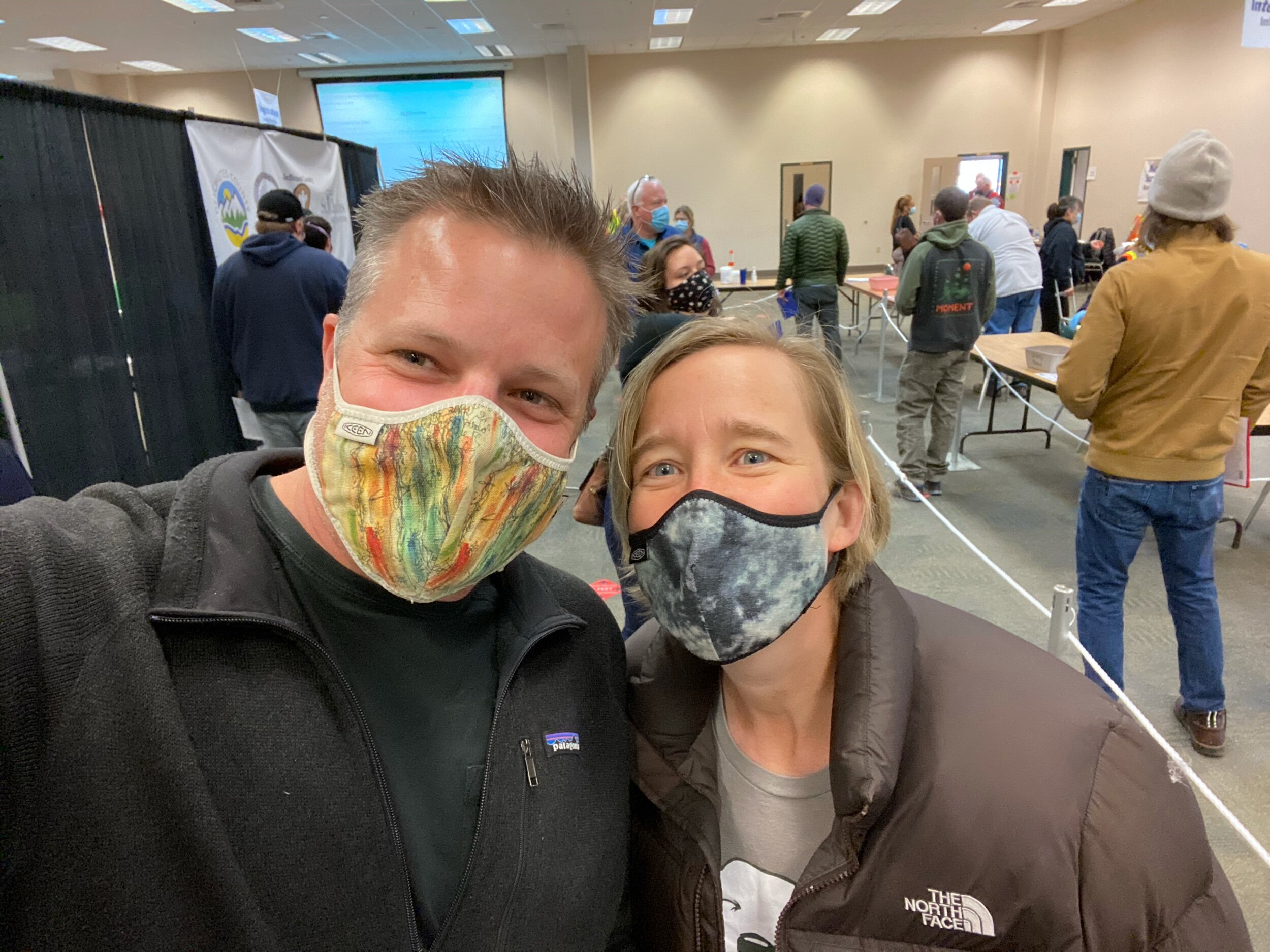 In line for our first vaccine shot…