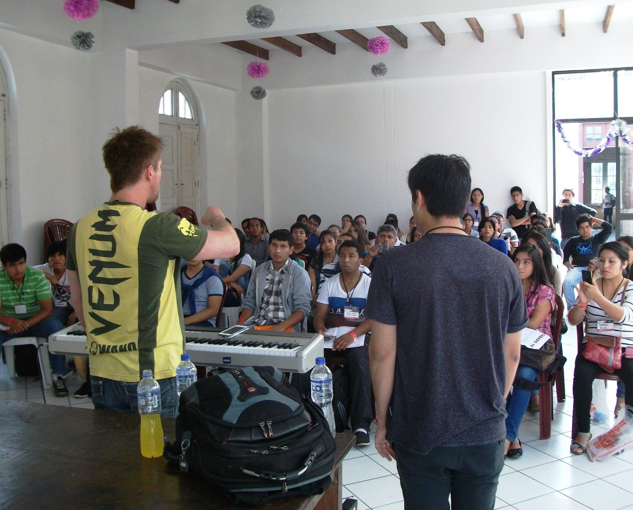 Teaching a music theory class in Arequipa, Peru