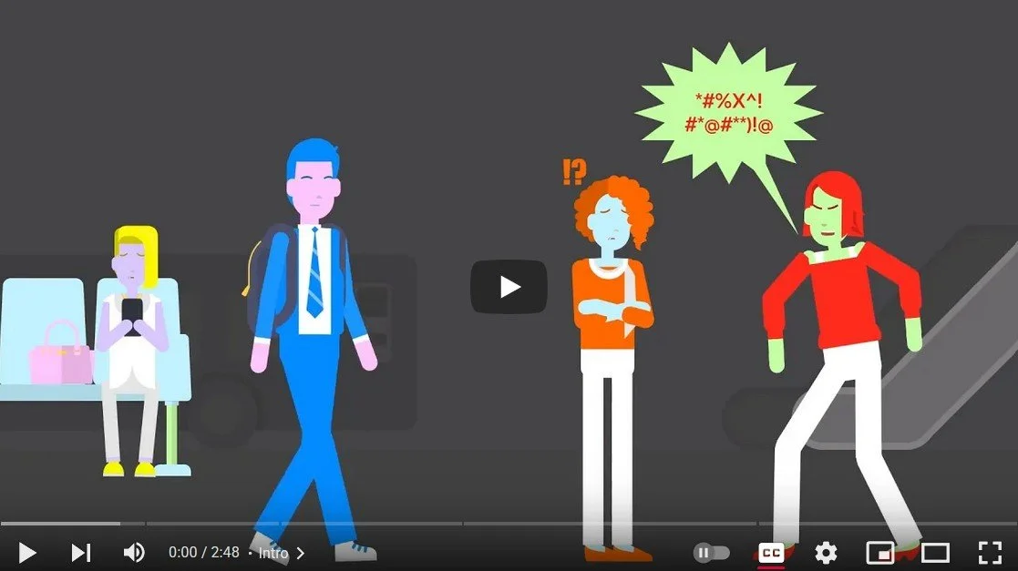 cartoon of a person yelling symbols at another person to signify harassment