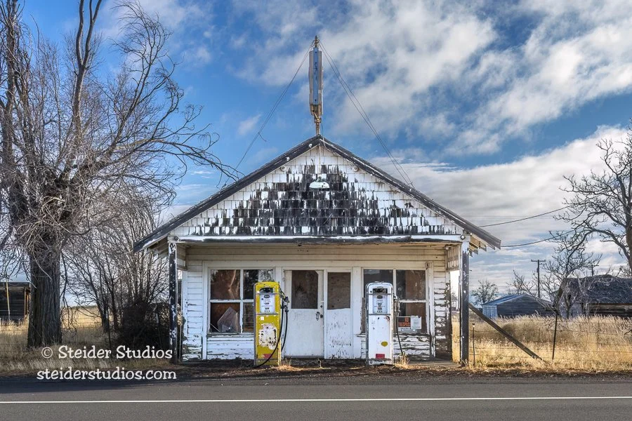 Abandoned 'Orange Crush' Service Station Front View