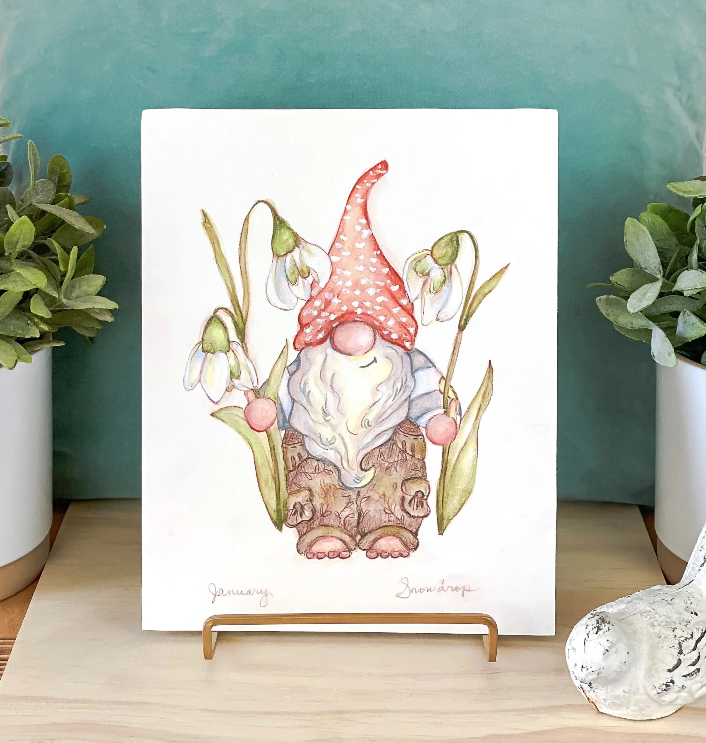 Garden gnome spring birth month flower January snowdrops