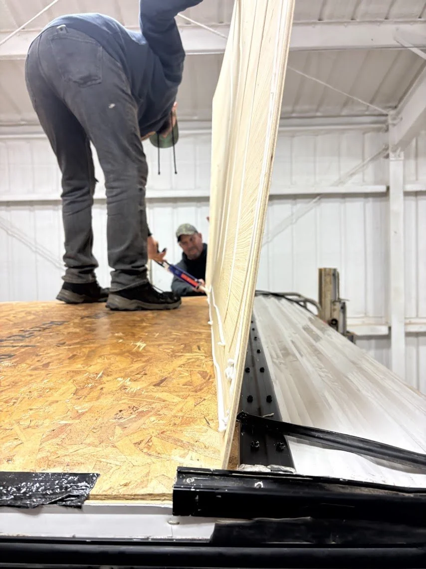 RV roof deck replacement work during complete roof replacement