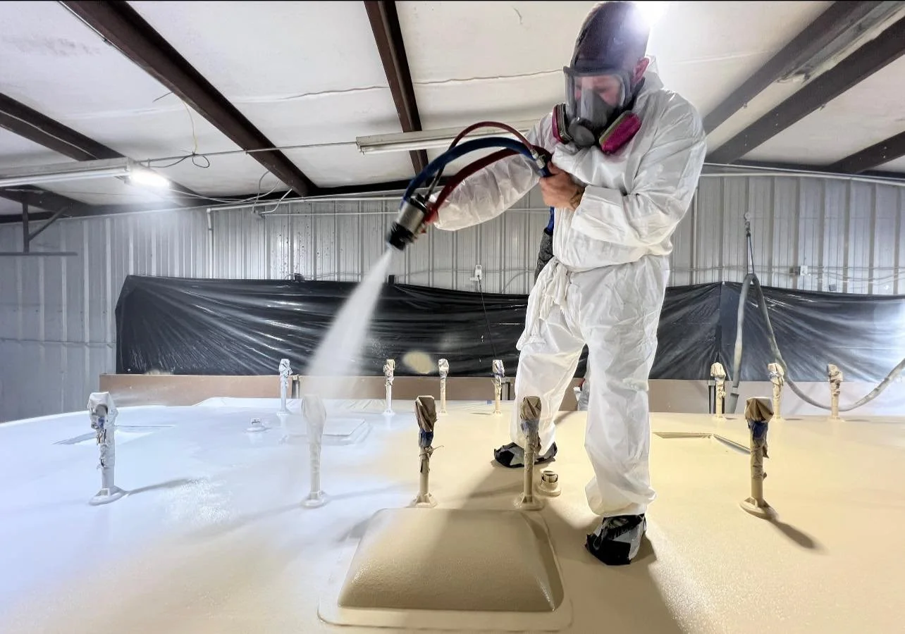Professional spray application of polyurea RV roofing