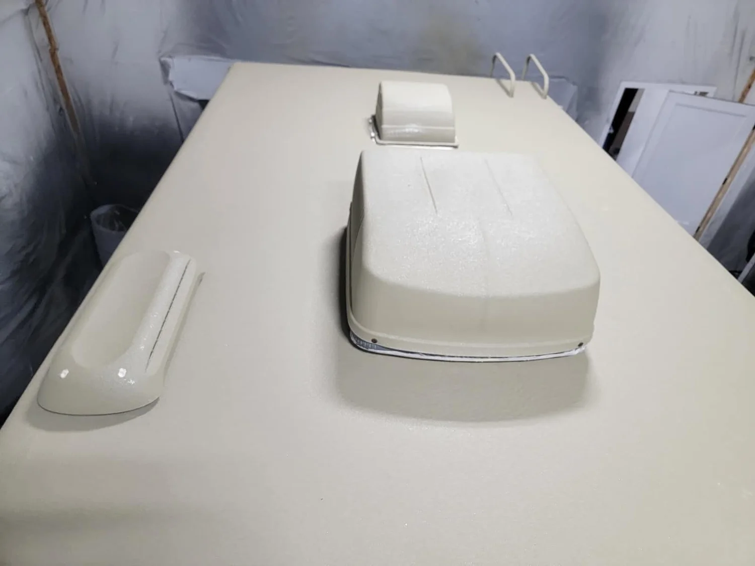 Finished RV roof around rooftop air conditioner