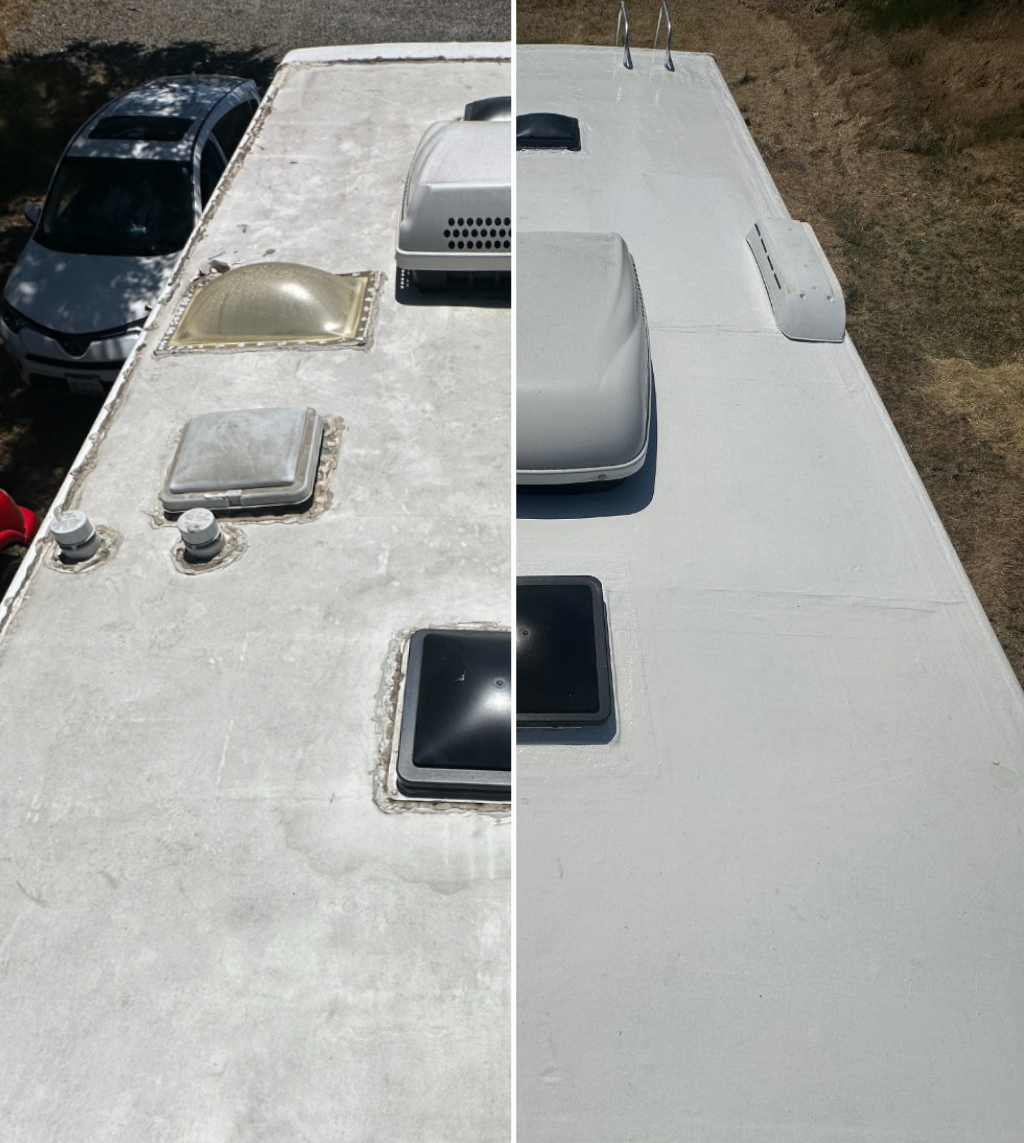 RV roof before and after professional roof work