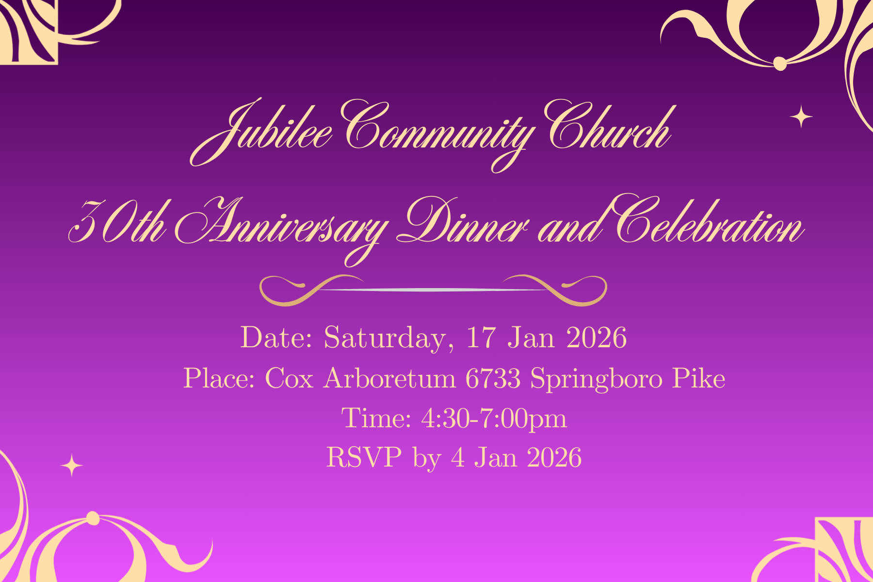 Jubilee’s 30th Church Anniversary-Dinner