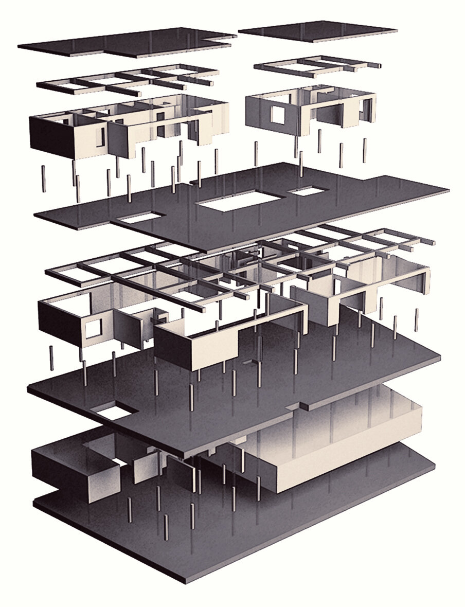 Open plan has been one of the main concerns. The placement of columns in the courtyard with the extension of the ceiling functioning also as a sunshade, the feeling of a inner courtyard is accentuated.