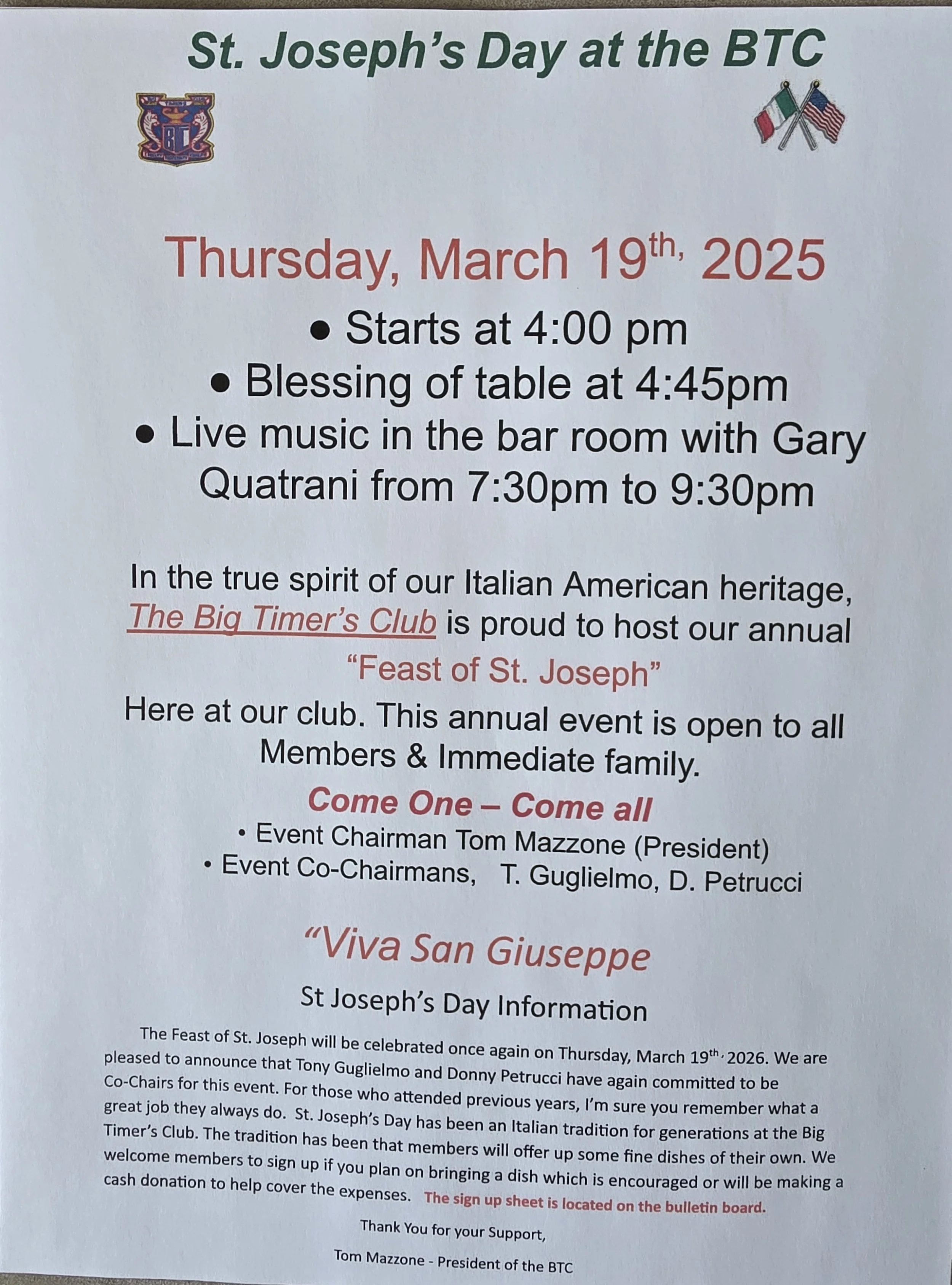 BTC Annual St Joseph Table