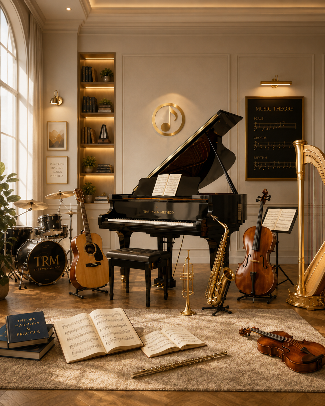 Private instrumental lessons in London with The Ravljen Method, including piano, guitar, drums, flute, cello, violin, saxophone, trumpet, harp and music theory.