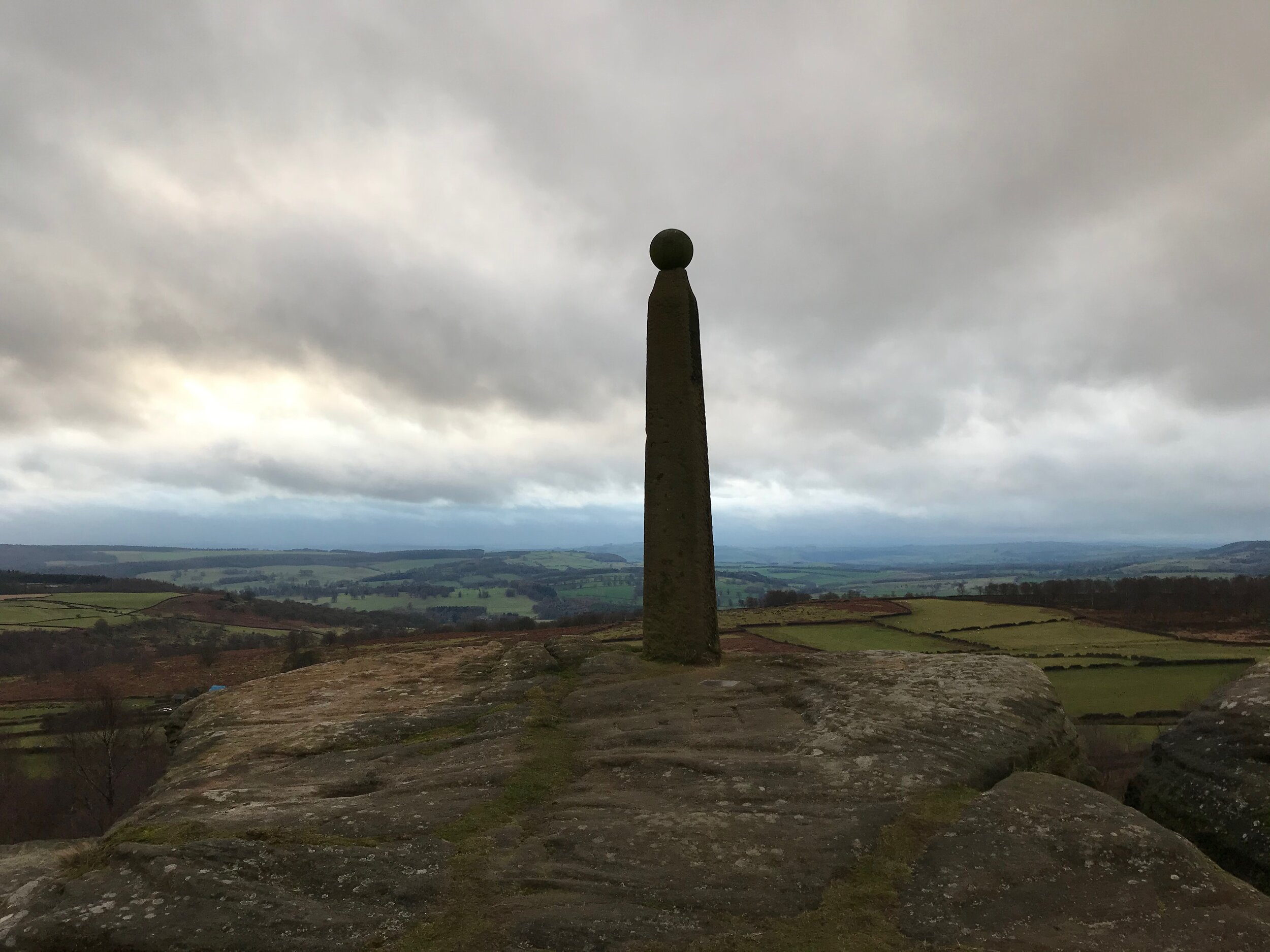  The three-metre gritstone obelisk right on the edge of Birchen Edge, overlooking the Derbyshire landscape. 