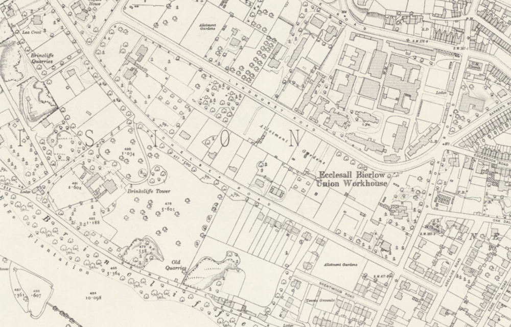 In this 1923 map you can see how the grounds of Brinkcliffe Tower have radically shrunk since the previous map. Presumably Styring sold off the land for house building. 