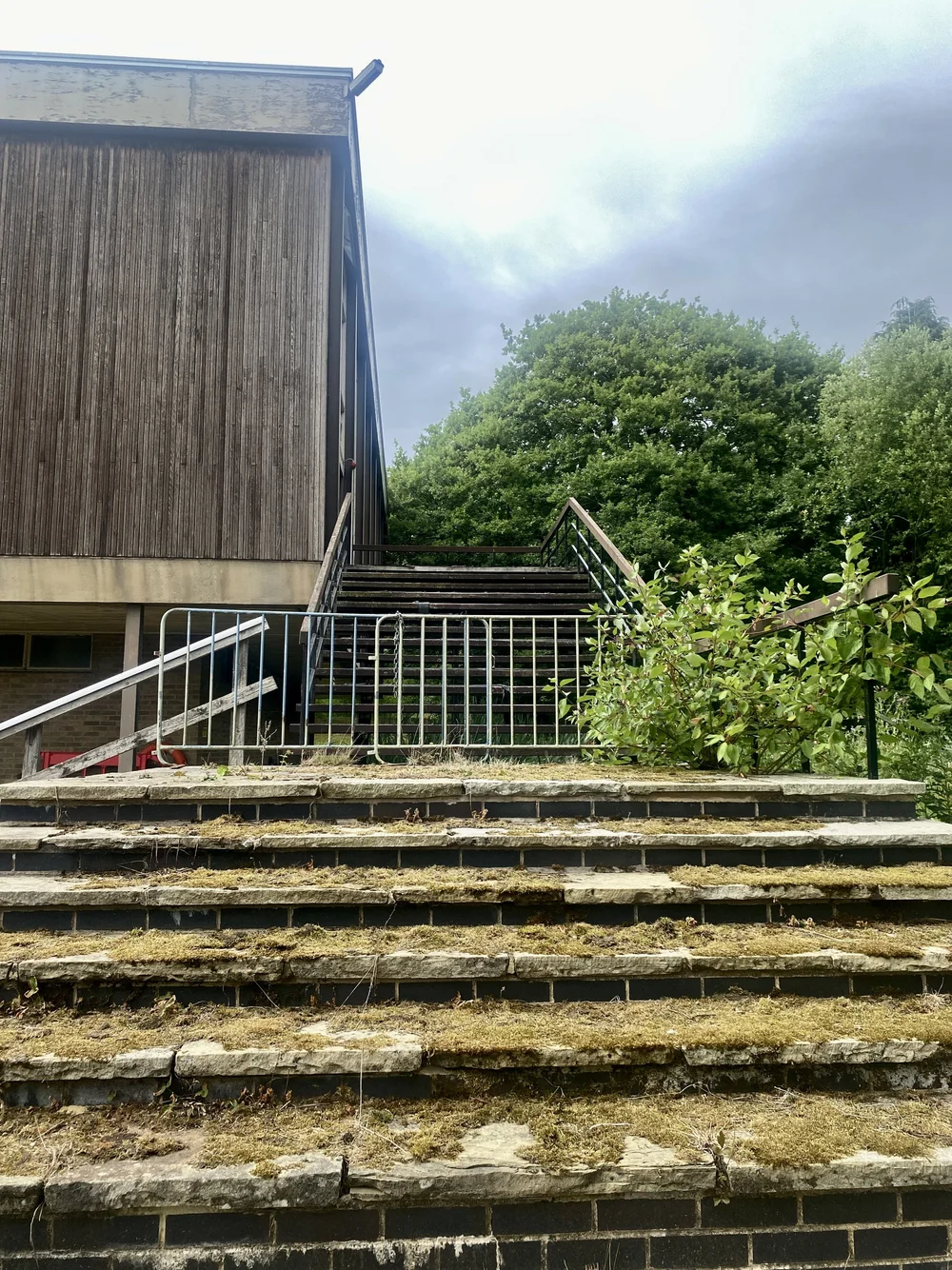  The steps are barricaded off. 