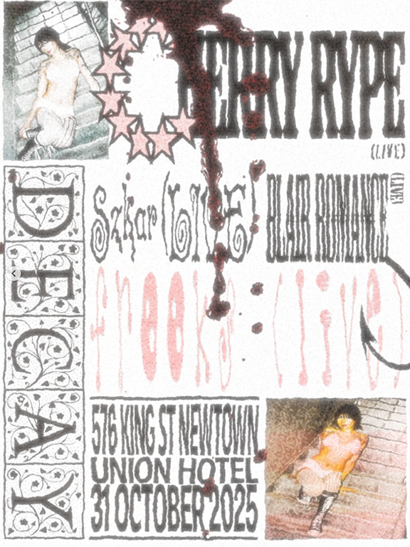 Cherry Rype live at Union Hotel in Newtown on 31 October 2025, Halloween night event featuring Szkarza and Blair Romance, safe space for experimental dance music by local Sydney artists.