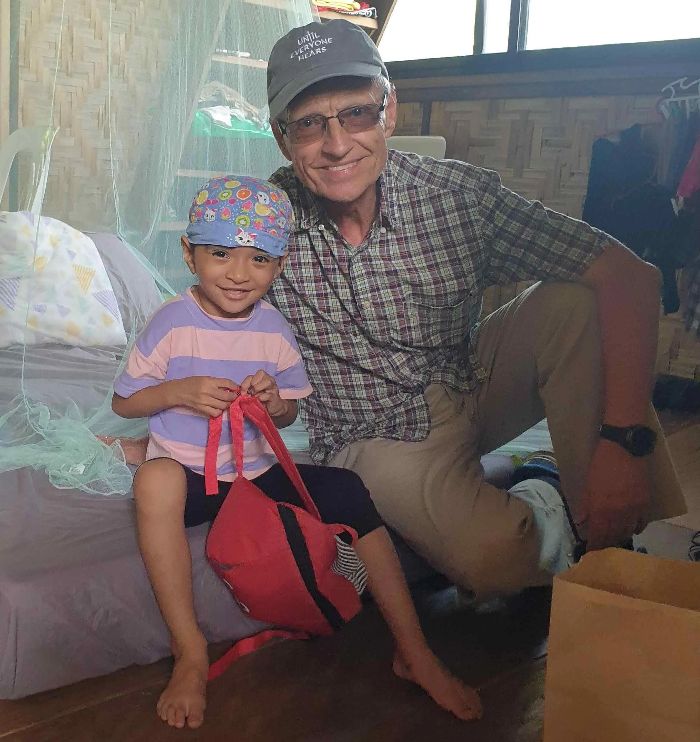 In our wooden home with a special friend who loved life and was unfailingly cheerful