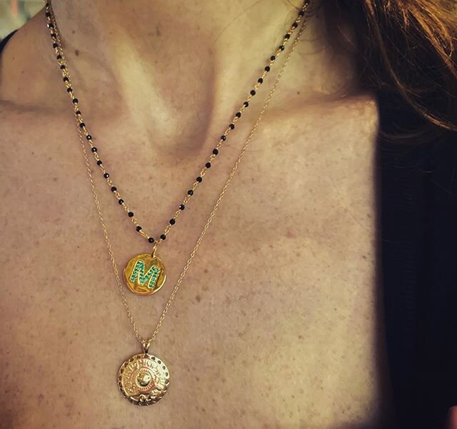 🌟😍🌟Love it when you guys share your images with us 🌟😍🌟 and how gorgeous is this combination? 🌟❤️🌟I particularly like the Emerald Alphabet charm on the Black Felicity chain 🌟😍🌟 the longer charm is a cast from an ancient Roman Coin and is pr