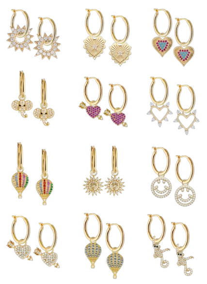 13mm Golden Hoops with charms