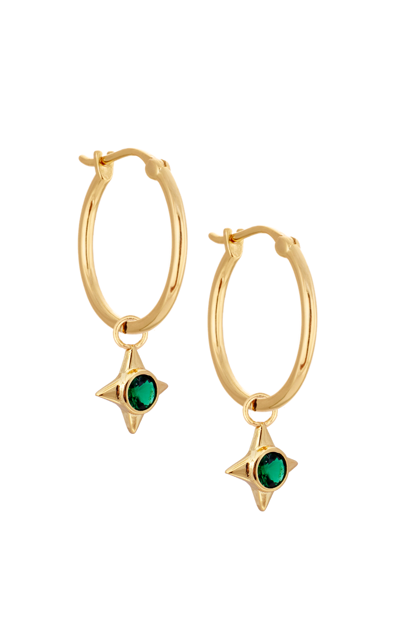 20mm Gold Hoops with Emerald Star Drop.png