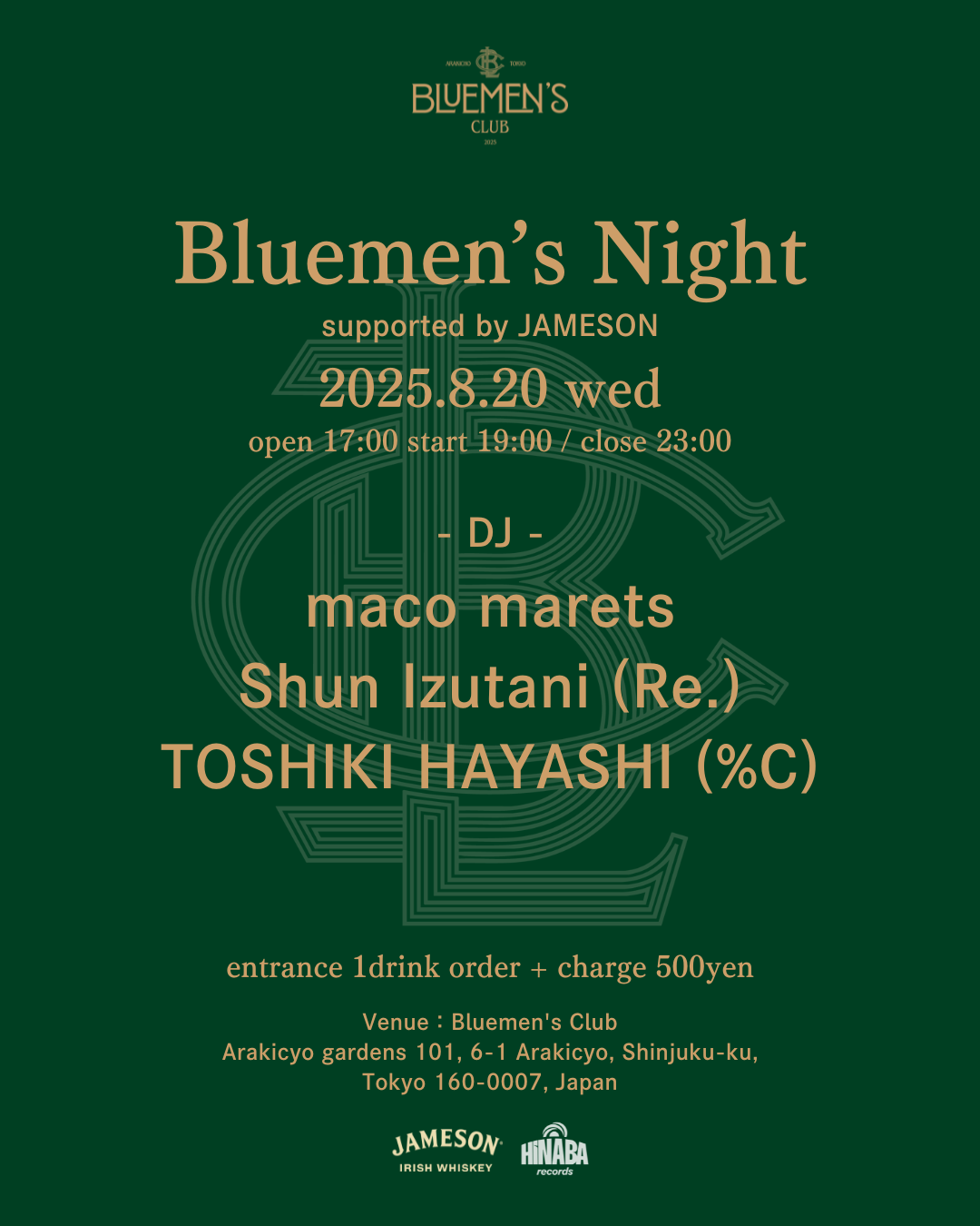 【NEWS】Bluemen's Night @東京・四谷 Bluemen's Club〈8月20日〉DJ出演決定（EVENT）