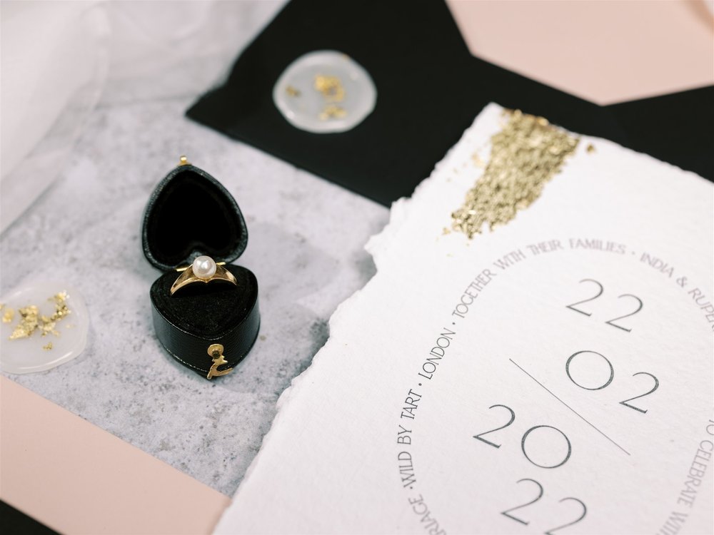 Gold leaf &amp; handmade paper letterpress wedding invitation