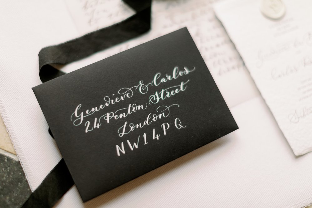 elegant White ink on black envelope modern calligraphy envelope